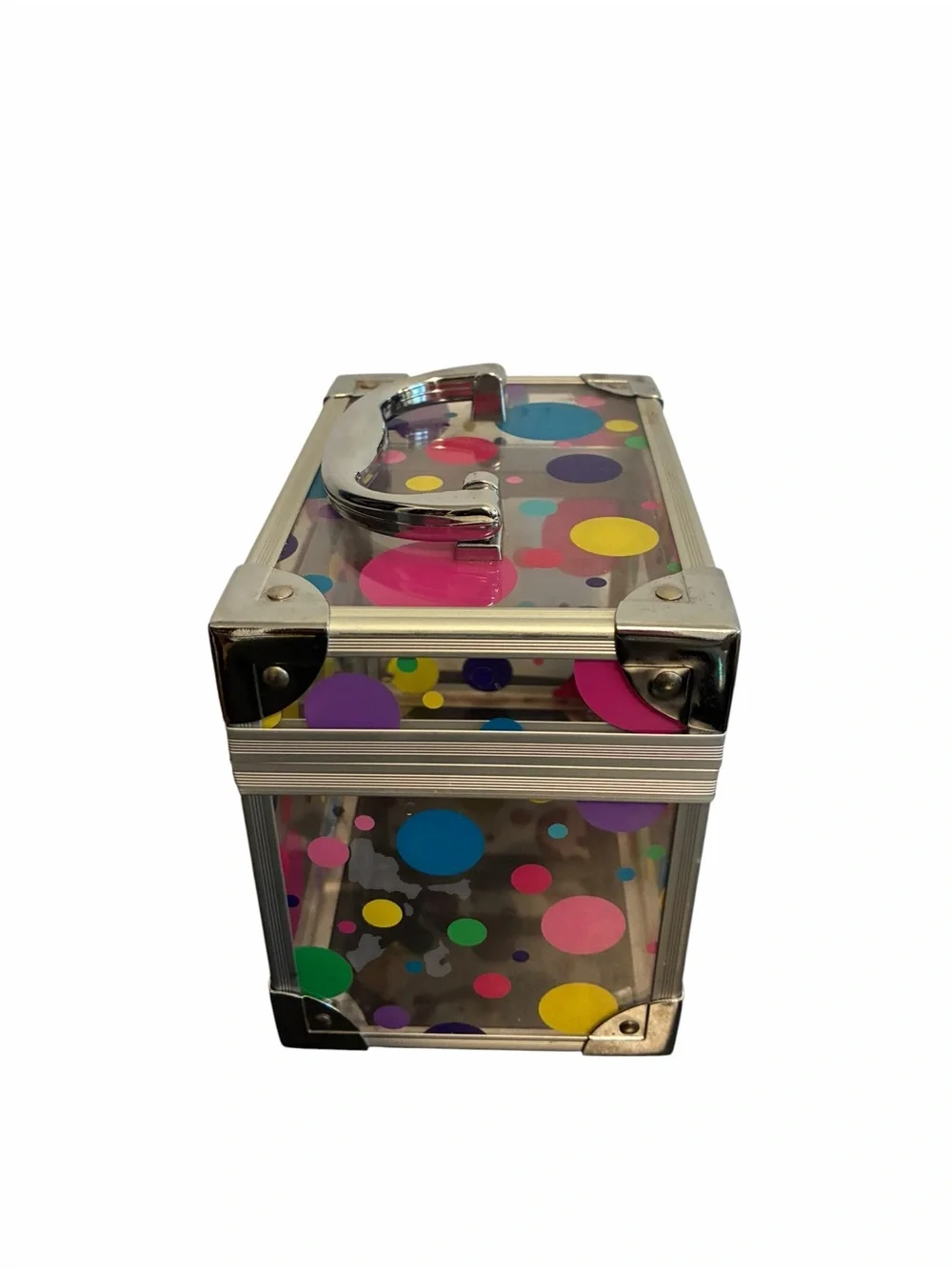 Caboodles Clear Polka Dot Train Case Makeup Organizer Silver Aluminum Trim Y2K
